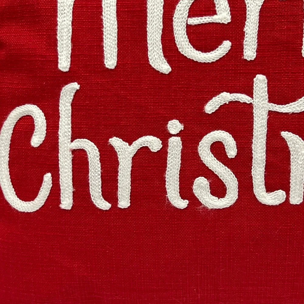 Threshold Merry Christmas Toss Pillow Unisex 18x18 Red Brand New Embroidered